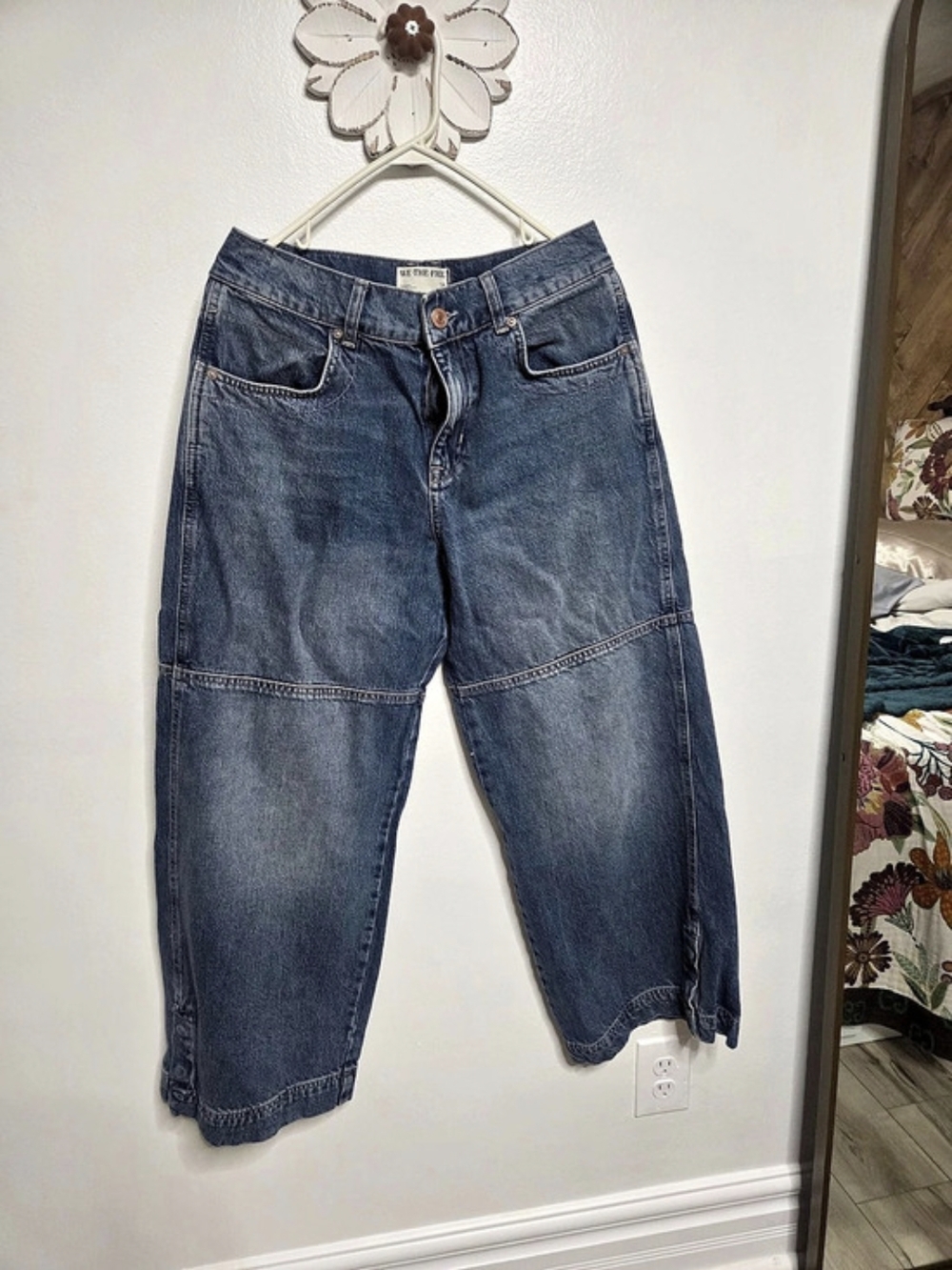 Free People We The Free Good Luck Mid-Rise Barrel Jeans Blue Cropped Jeans Like